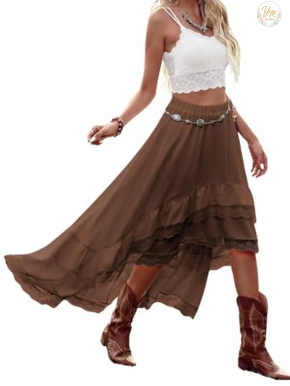 Women's Western Lace Skirt Country Concert Outfit Cowgirl Boho Flowy